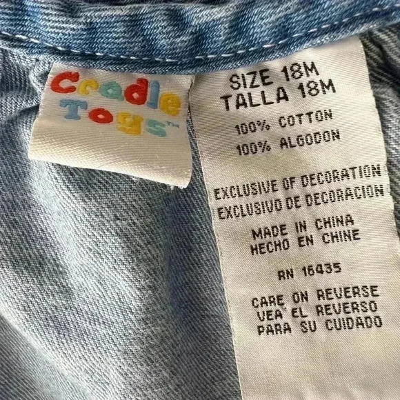 Vintage cradle togs denim  dress 18M gingham heart flower appliqué ruffle girls - Picture 3 of 10